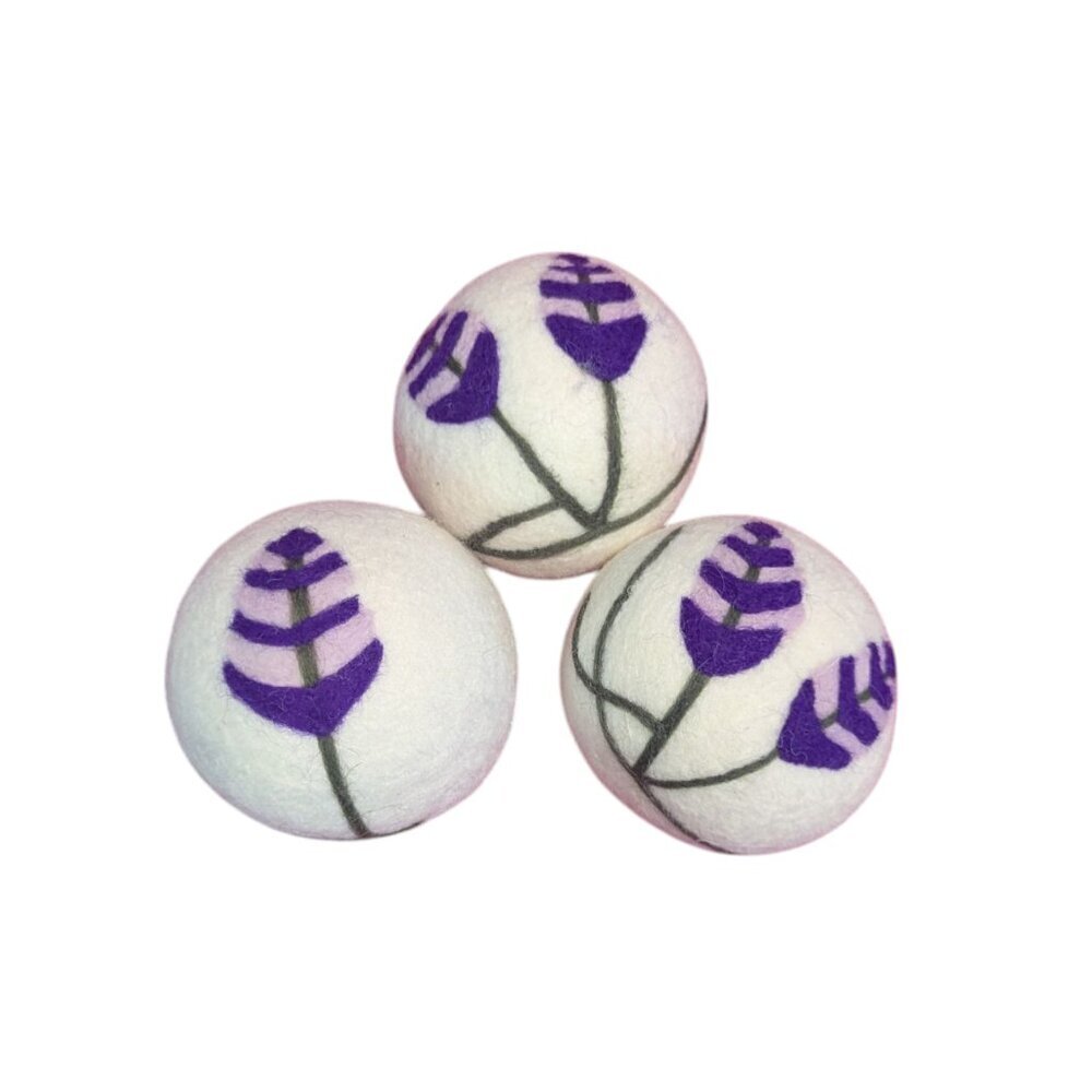 New Lavender Embroidered Wool Dryer Balls Set of 3 Sustainable‎ Laundry